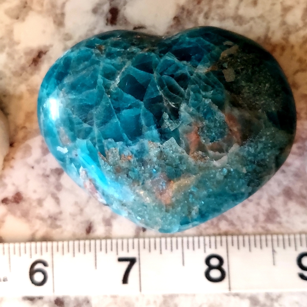 Huge 3 inch puffy Apatite Heart with pink Apatite and  Smoky Quartz